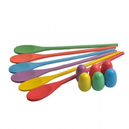 Wooden Egg and Spoon Race Game with 6 Spoons & Eggs